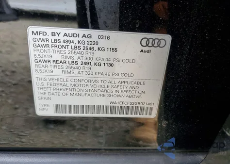2016 Audi Q3 Premium Plus from USA, damaged, VIN WA1EFCFS2GR021401